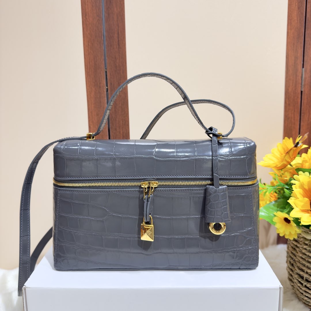 Loro Piana Extra bag L27 Alligator Crystal Grey golden hardware